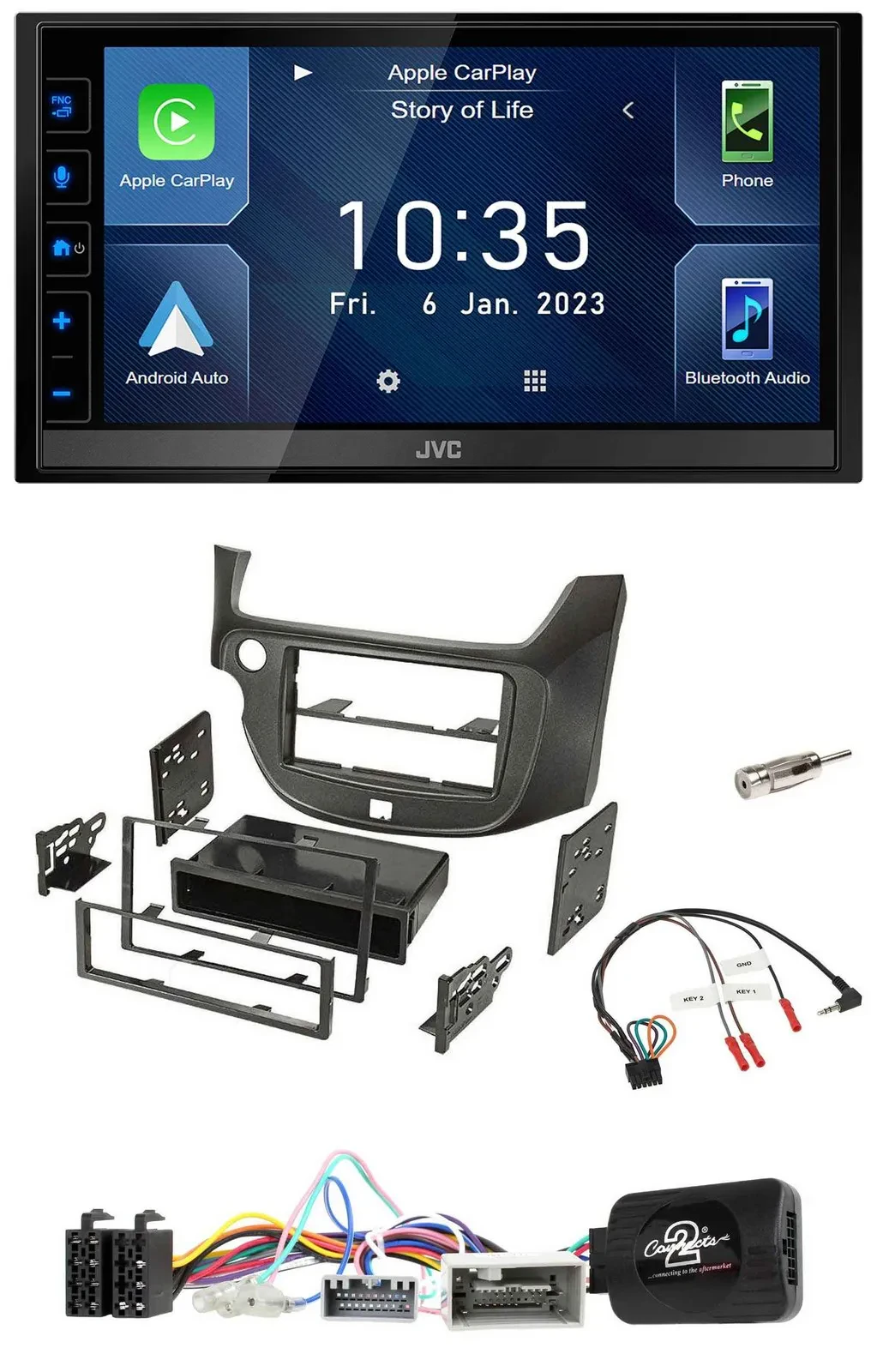JVC DAB Bluetooth Lenkrad USB 2DIN Autoradio für Honda Jazz ab 14 dunkelgrau