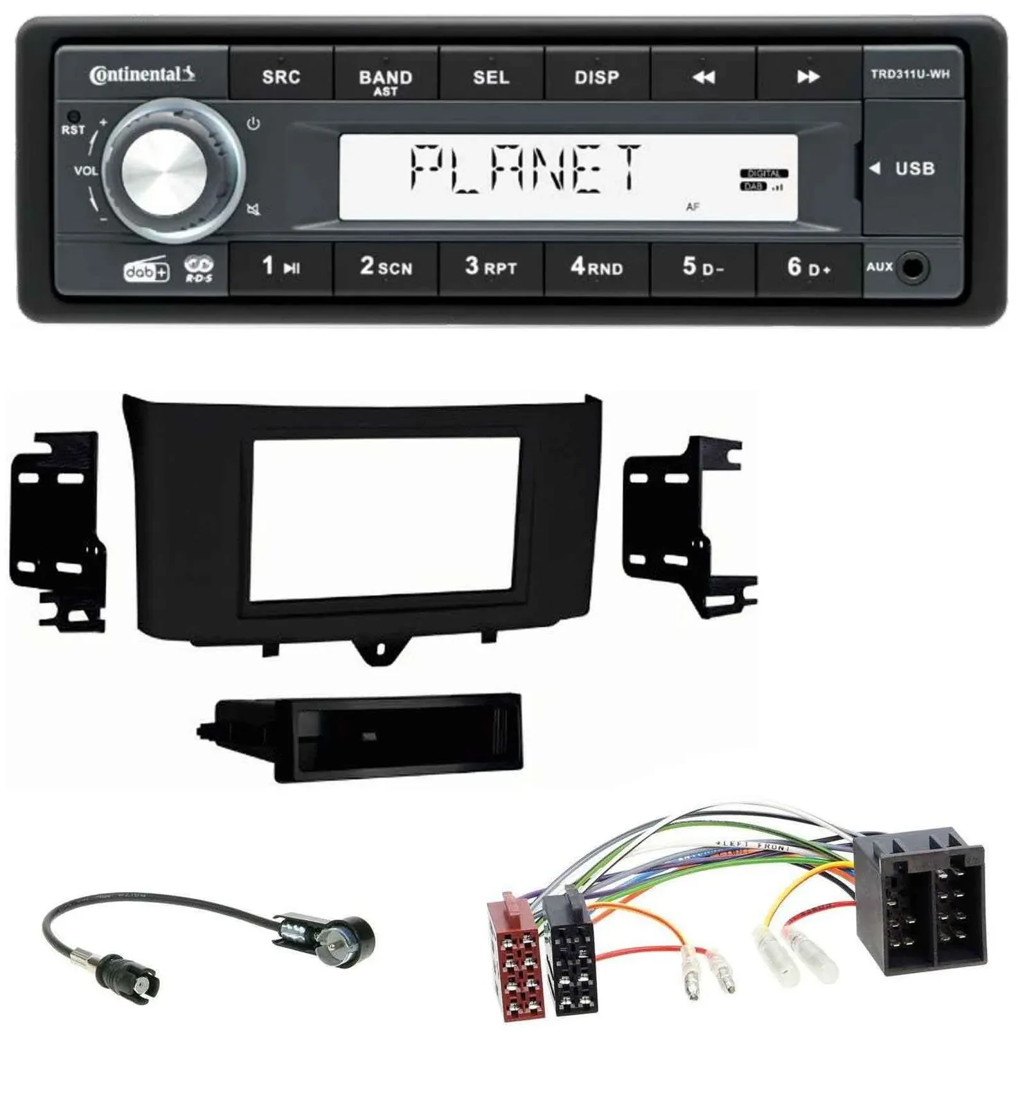 Continental MP3 AUX USB DAB 1DIN Autoradio für Smart ForTwo (2010-2015)