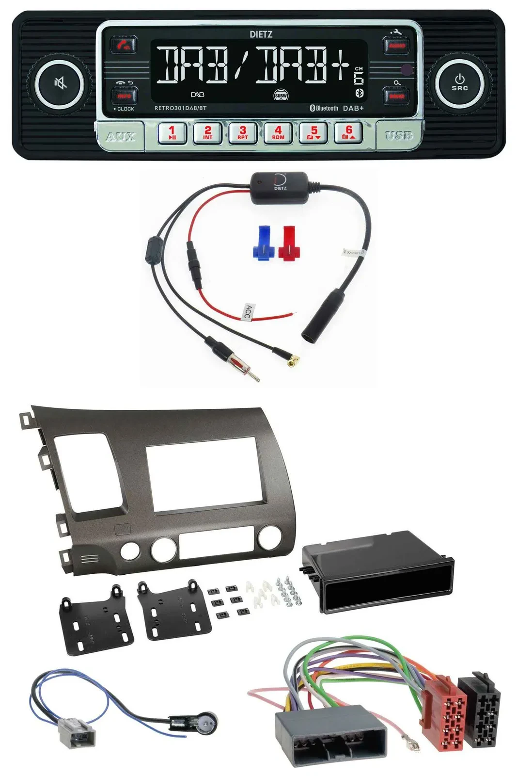 Dietz MP3 DAB Bluetooth USB Autoradio für Honda Civic Hybrid FD3 06-10 anthrazit
