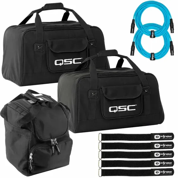 QSC K8TOTE  K8 Speaker Tote Bags with 20FT Blue XLR Cables & Carry Case Two Pack