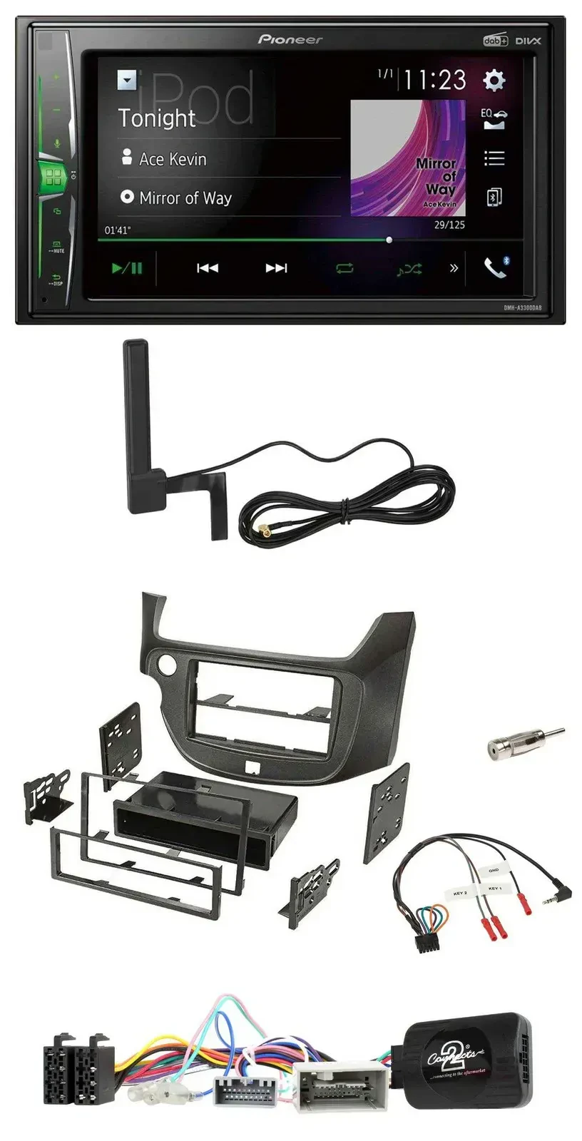 Автомагнитола Pioneer 2DIN Bluetooth, DAB, для Honda Jazz (с 2014), темно-серый