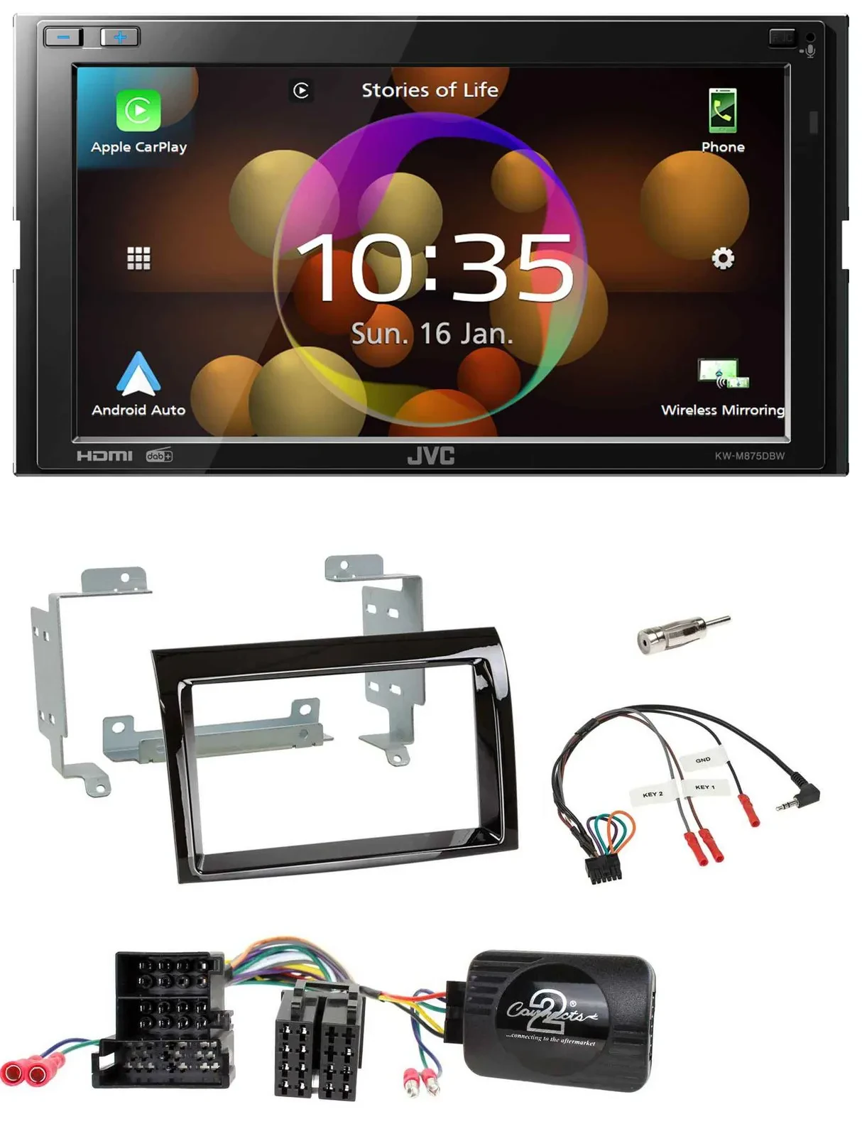 JVC DAB Lenkrad 2DIN Bluetooth USB Autoradio für Fiat Peugeot Citroen klavierlac