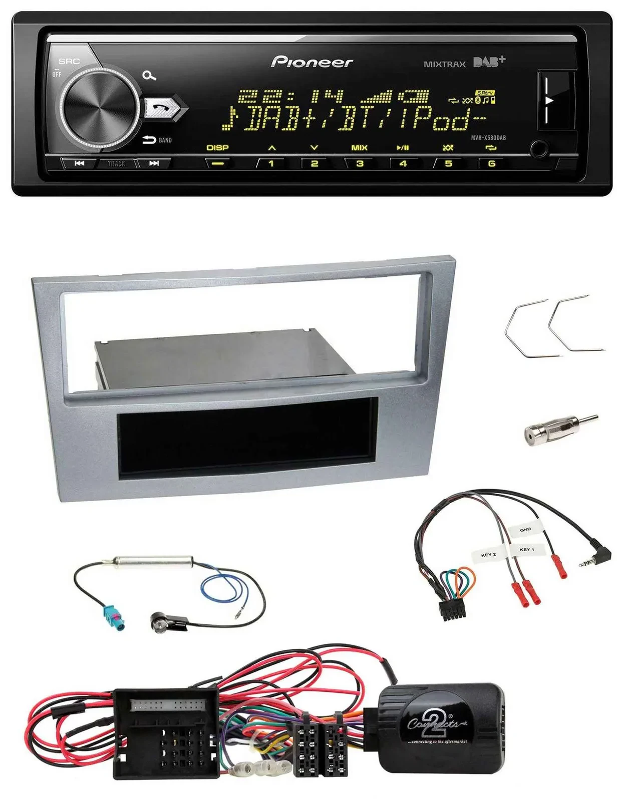 Pioneer Bluetooth USB DAB Lenkrad Autoradio für Opel Corsa D matt-chrom 09-14