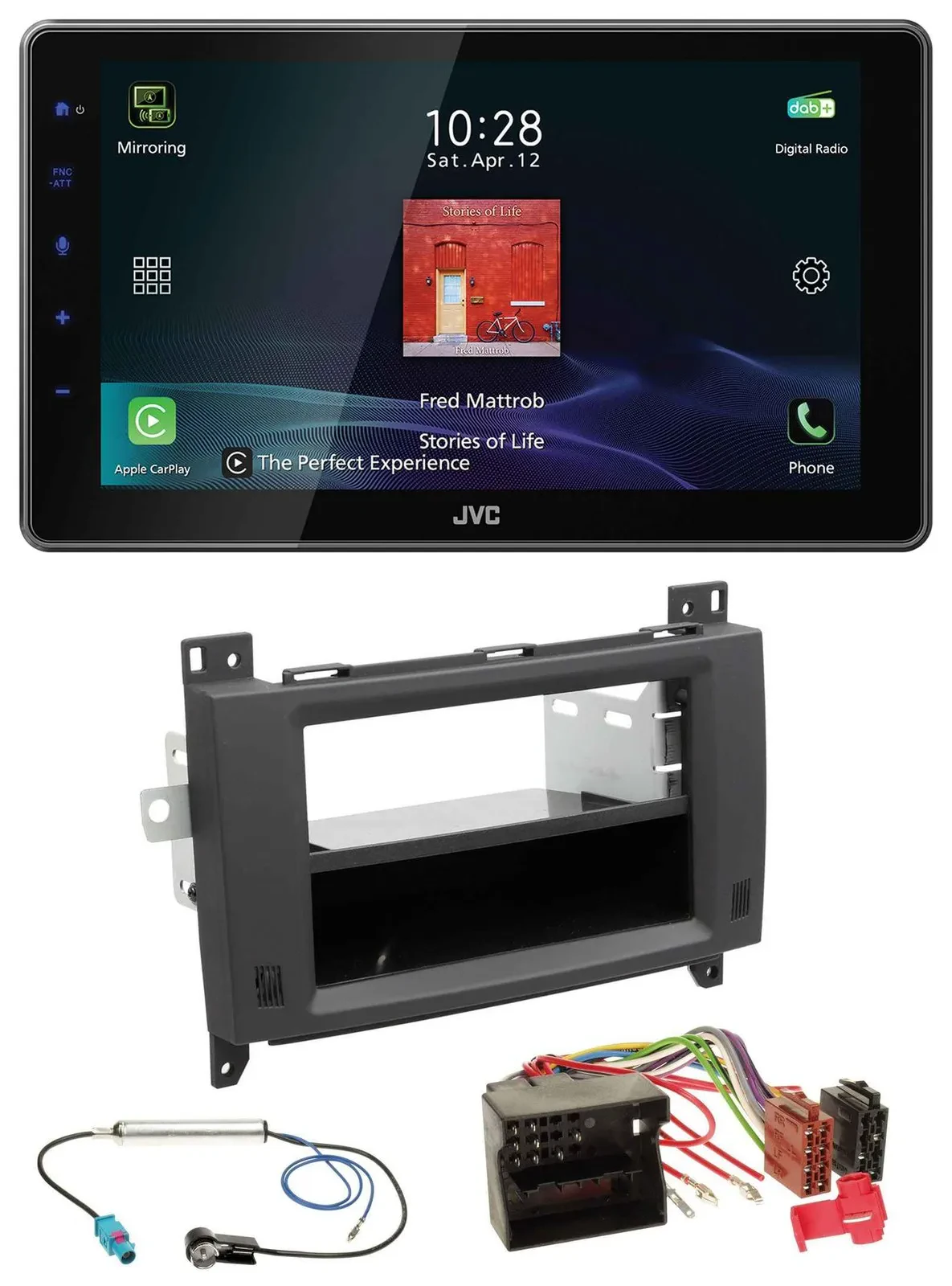 Автомагнитола для Mercedes Vito/Viano 2006–2014 JVC DAB, Bluetooth, USB, MP3 Rubbertouch