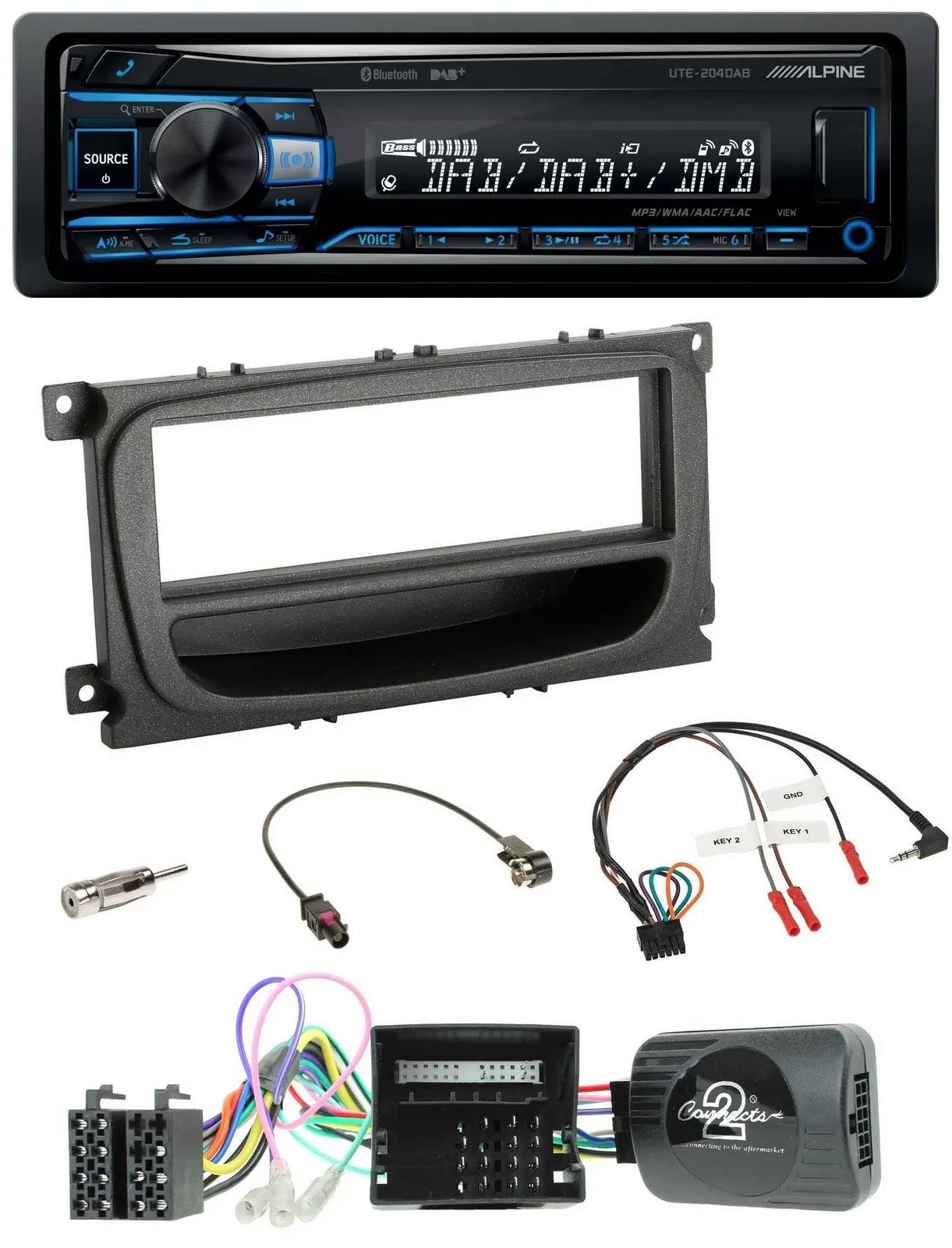 Alpine USB Bluetooth DAB Lenkrad Autoradio für Ford Mondeo S-Max Can 07-14 schwa