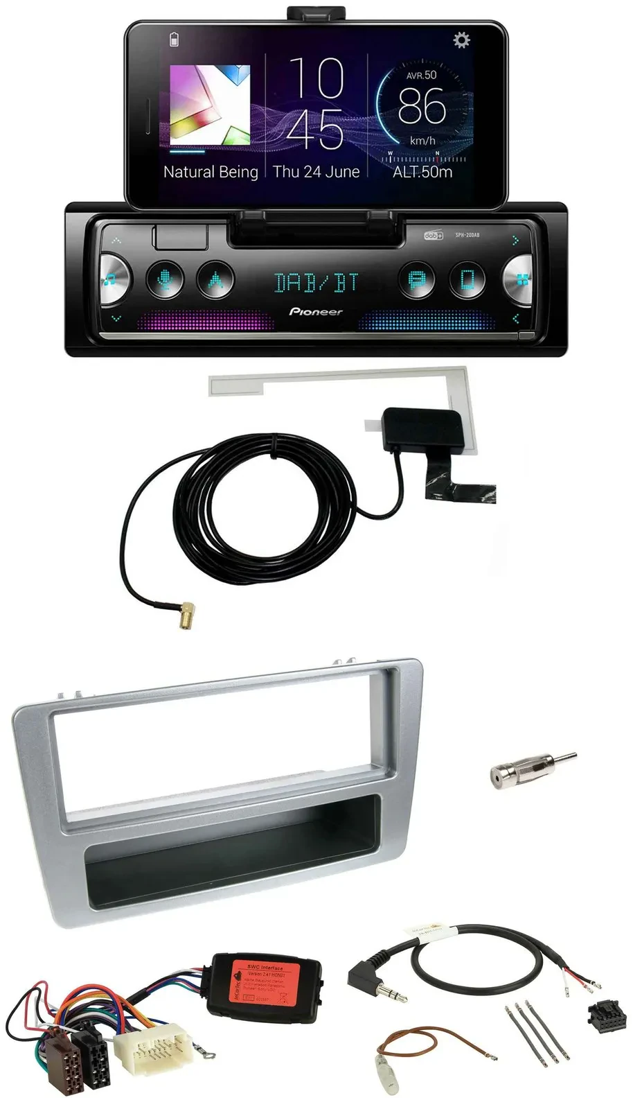 Автомагнитола для Honda Civic 2001–2003 Pioneer DAB, Bluetooth, USB, серебристая