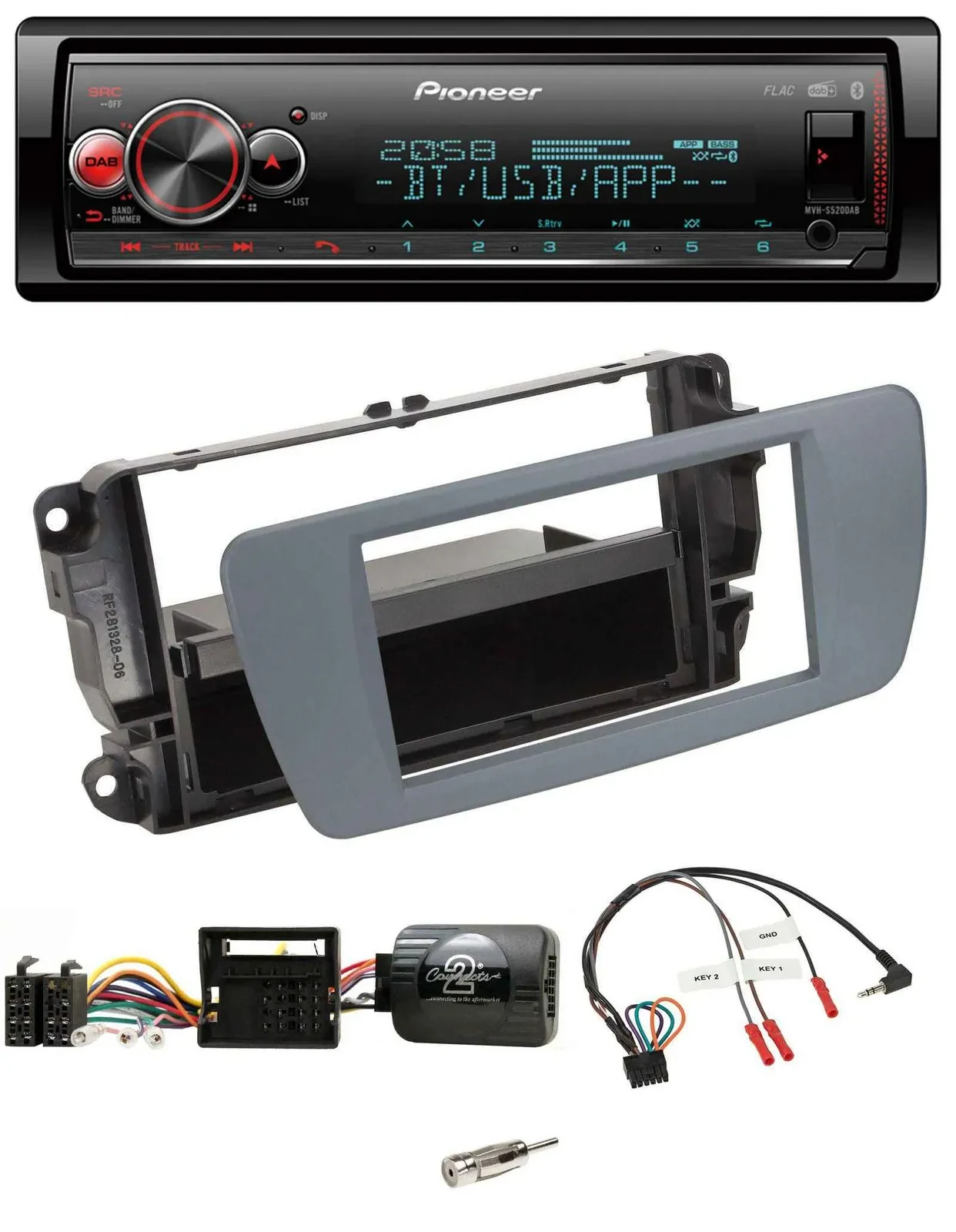 Pioneer Bluetooth USB Lenkrad DAB Autoradio für Seat Ibiza conemaragrau