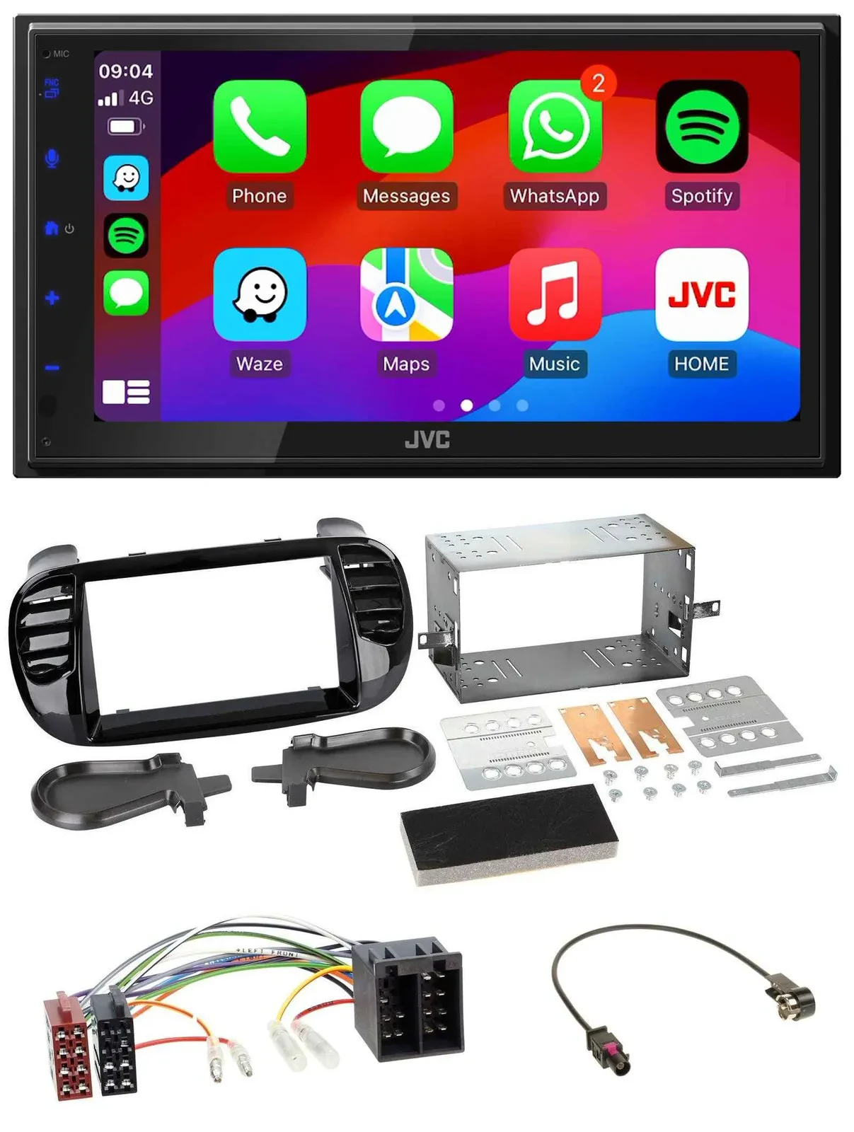 JVC Bluetooth 2DIN MP3 DAB USB Autoradio für Fiat 500 ab 12 ISO schwarz