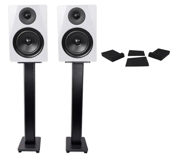 2) Rockville DPM6W Dual Powered 6.5" 420 Watt Active Studio Monitors+Stands+Pads