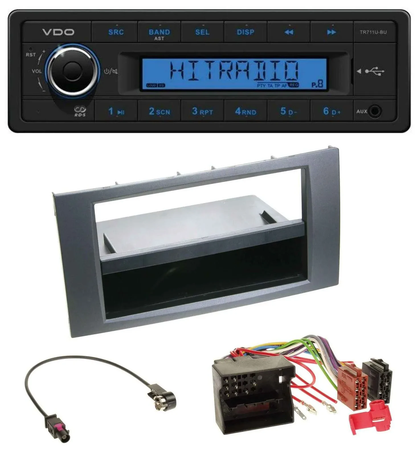 VDO AUX 1DIN MP3 USB Autoradio für Ford Fiesta Focus 04-08 anthrazit