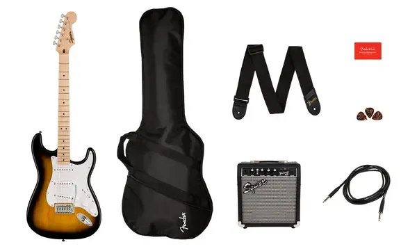 Электрогитара SQUIER Sonic™ Stratocaster® Pack, Maple Fingerboard, 2-Color Sunburst, Gig Bag