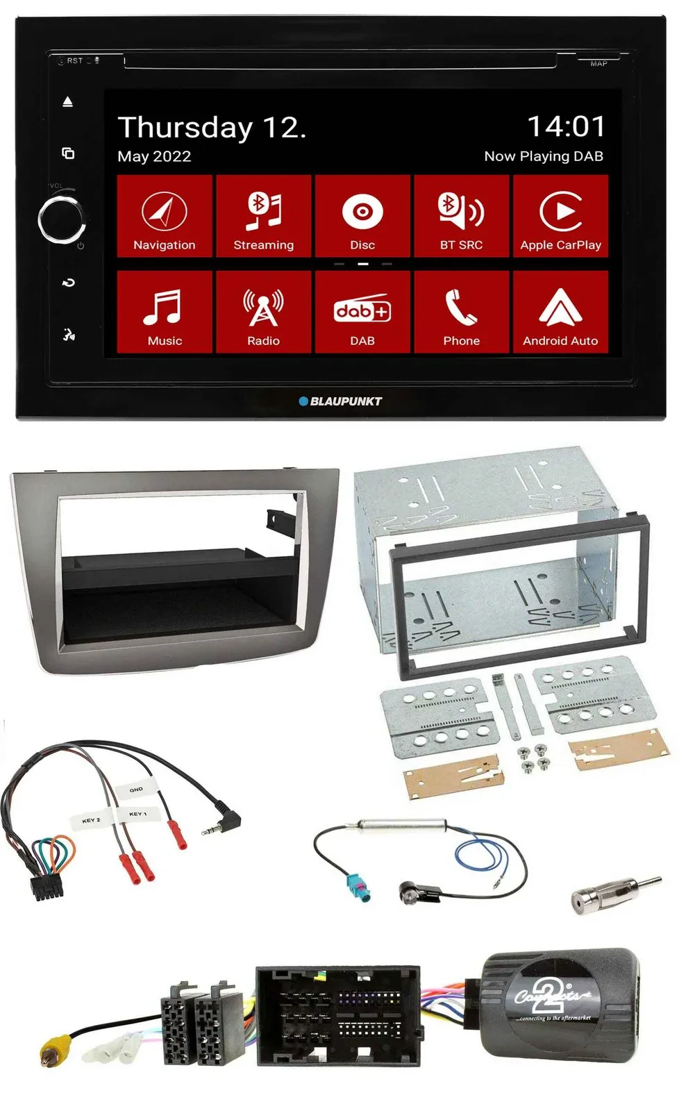 Blaupunkt 2DIN Lenkrad Bluetooth USB TMC DAB Navigation für Alfa Romeo Mito 2014
