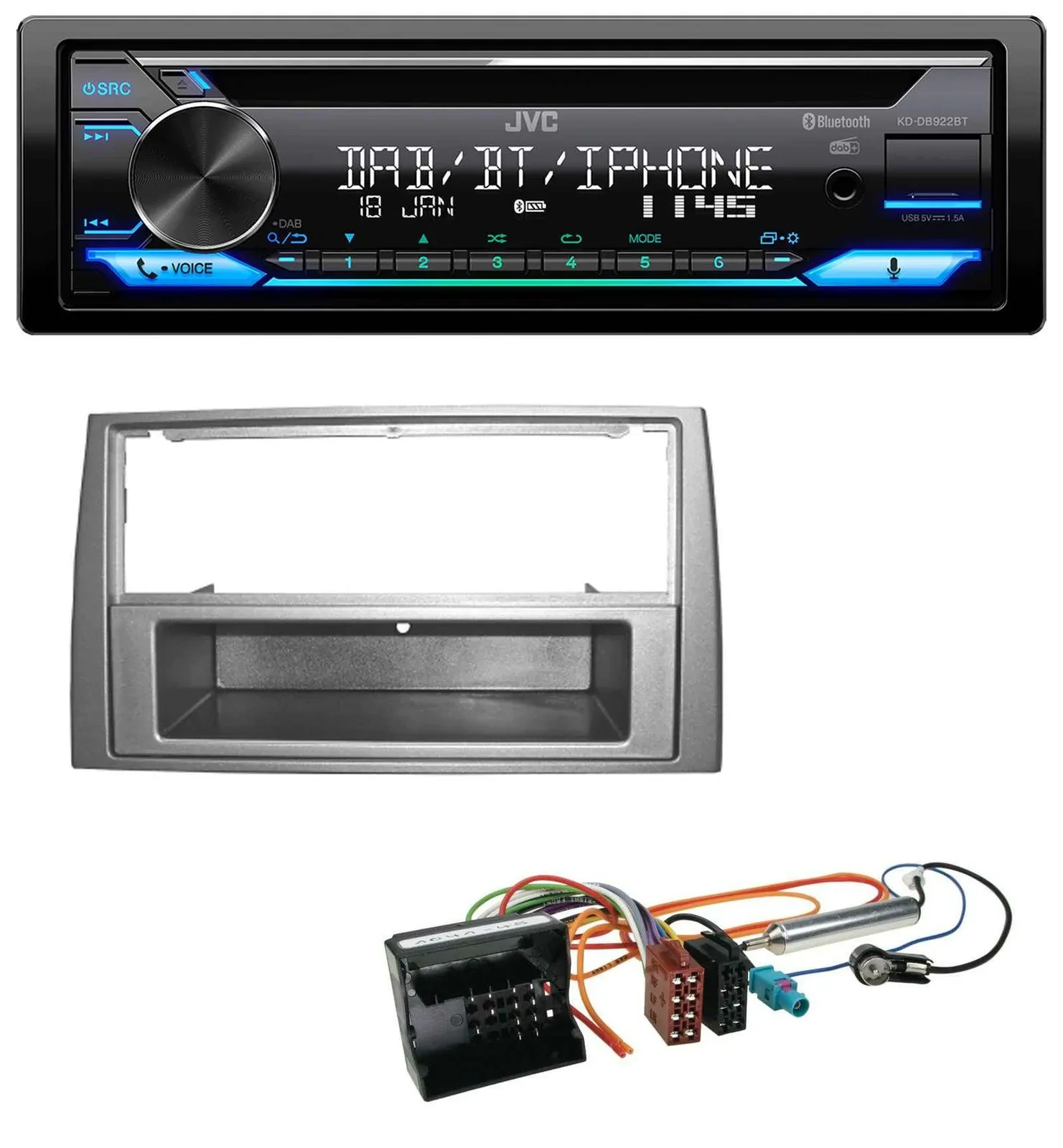 Автомагнитола JVC Bluetooth MP3 USB DAB CD темно-серый для Peugeot 308 (2007–2009)