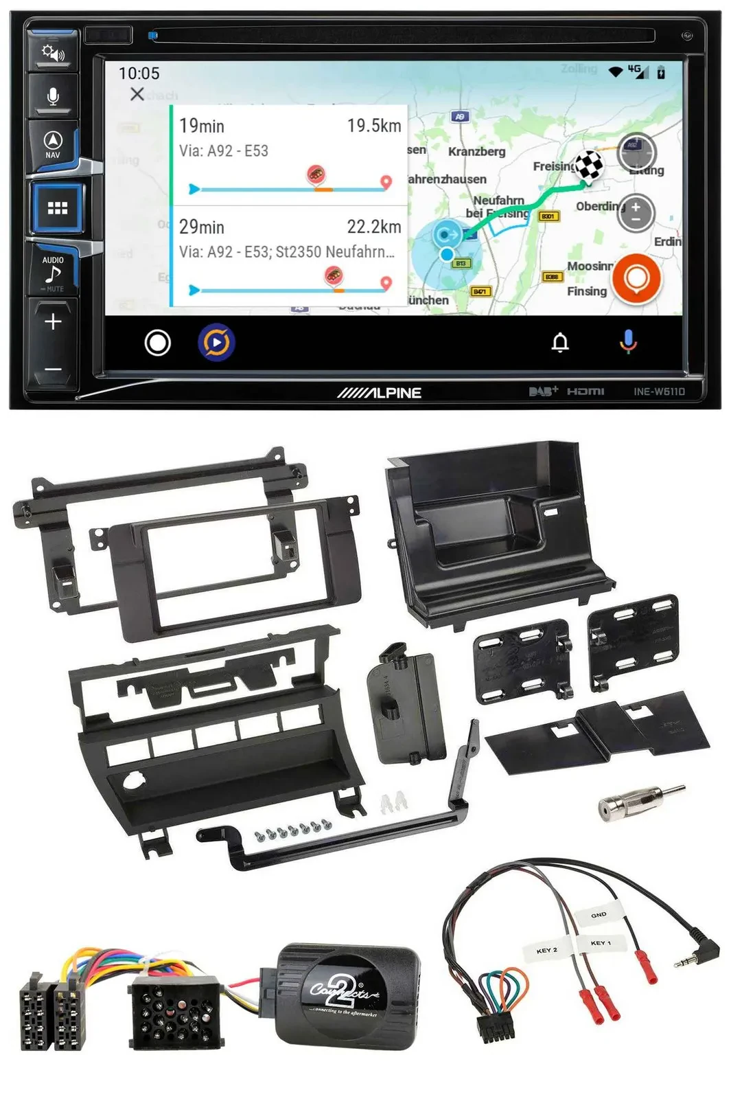 Alpine Bluetooth TMC USB DAB 2DIN Lenkrad Navigation für BMW 3er 1999-2006 5 Sch