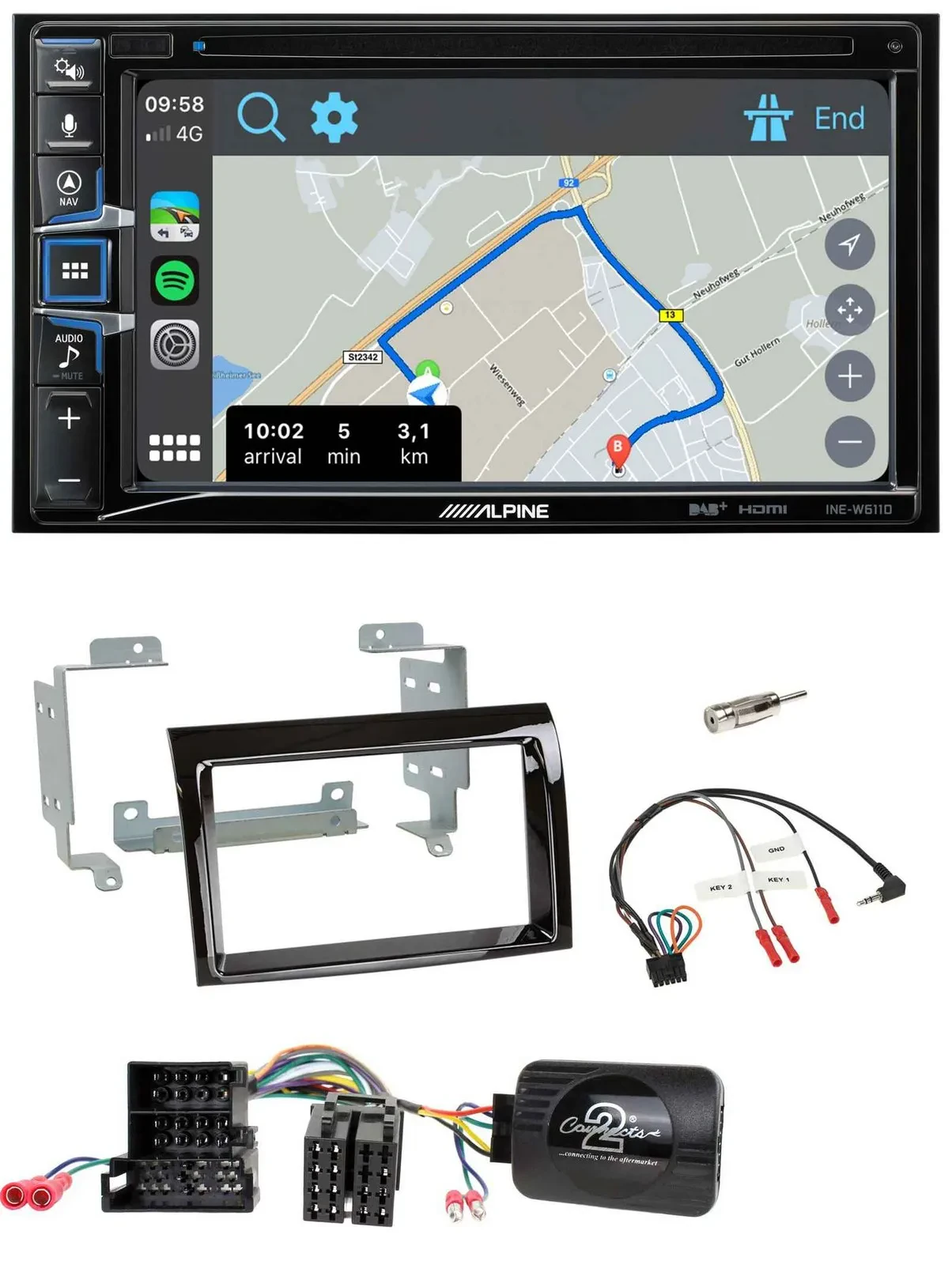 Alpine DAB TMC Bluetooth 2DIN USB Lenkrad Navigation für Fiat Peugeot Citroen kl