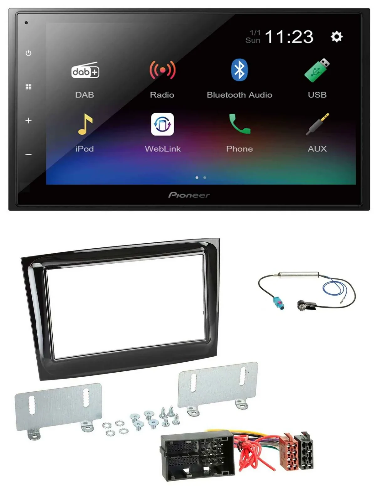 Pioneer USB Bluetooth DAB 2DIN MP3 Autoradio für Fiat Doblo ab 2015 piano schwar