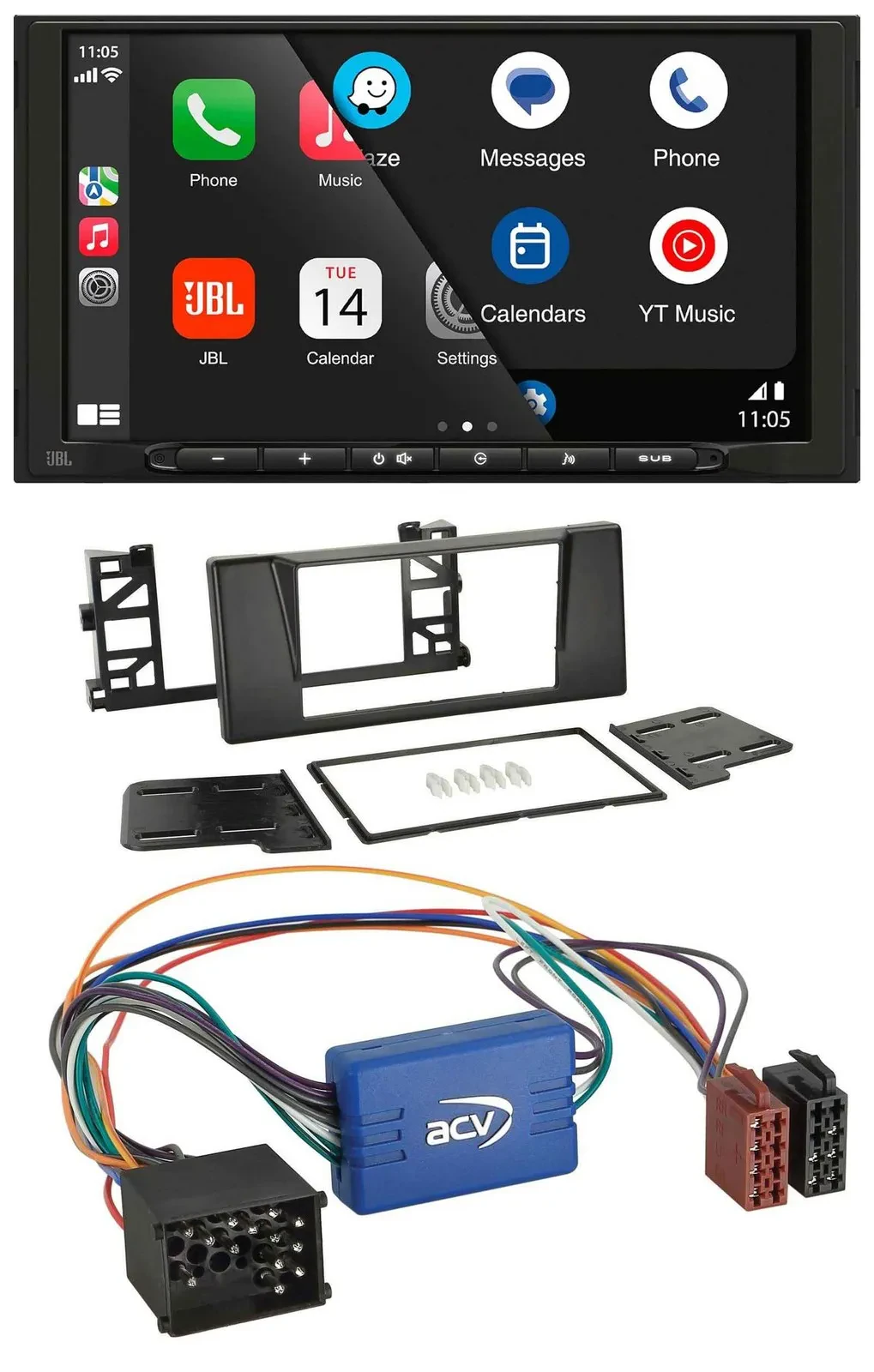 JBL USB 2DIN MP3 Bluetooth AUX Autoradio für BMW X5 E53 5er E39 Rundpin Aktivsys