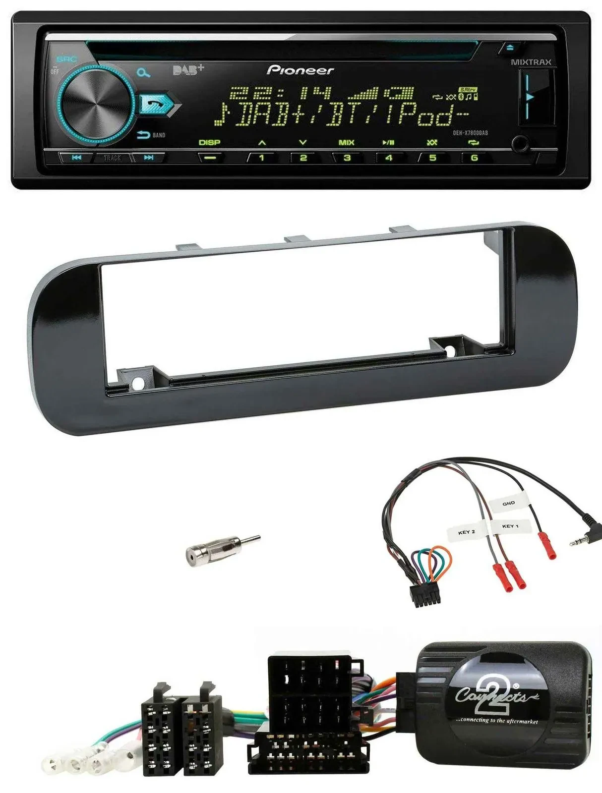 Автомагнитола для Fiat Panda (2012–2020) Pioneer DAB, CD, USB, Bluetooth, черный, глянец