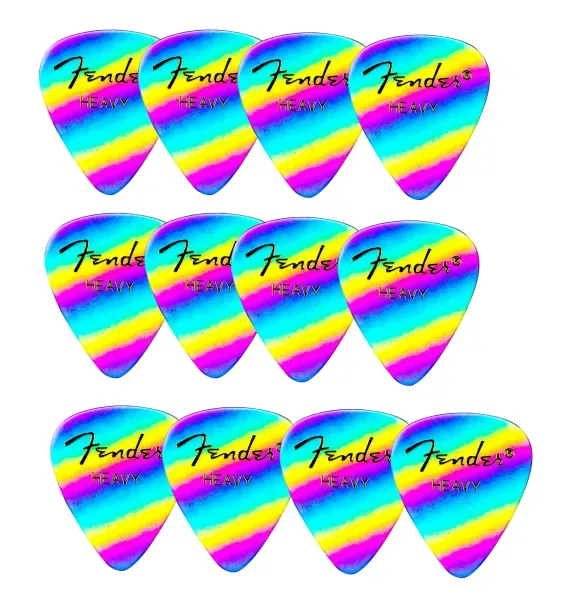 Медиаторы Fender 351 Premium Celluloid Rainbow Heavy (12 штук)