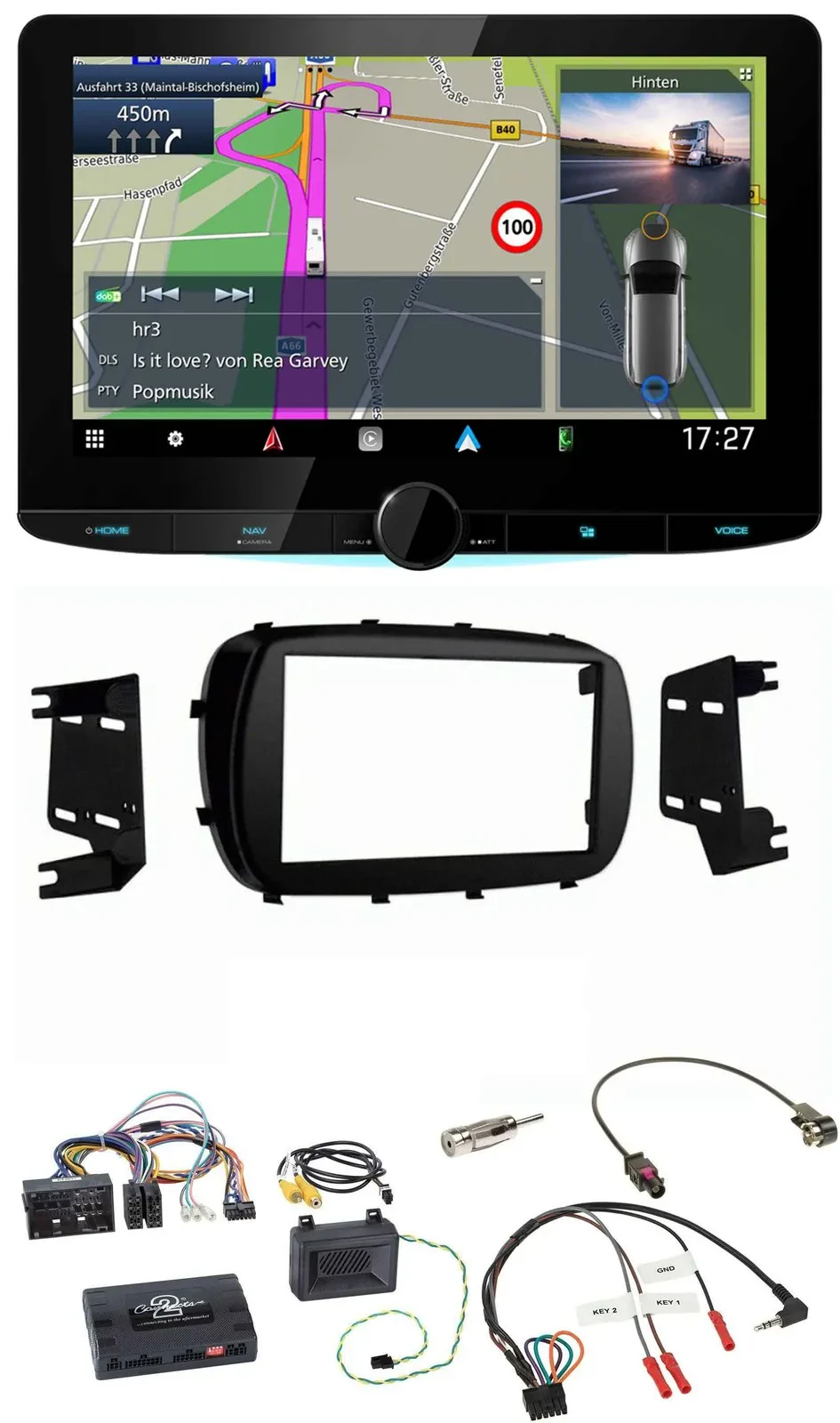 Kenwood Bluetooth DAB TMC 2DIN Lenkrad USB Navigation für Fiat 500X ab 2014