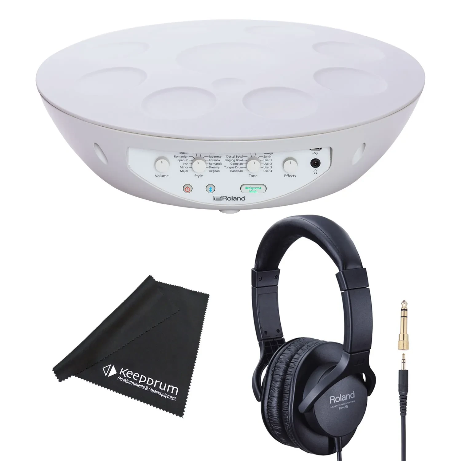 Roland MD-10 Digitale Handpan Mood-Pan mit RH-5 Kopfhörer und keepdrum Tuch