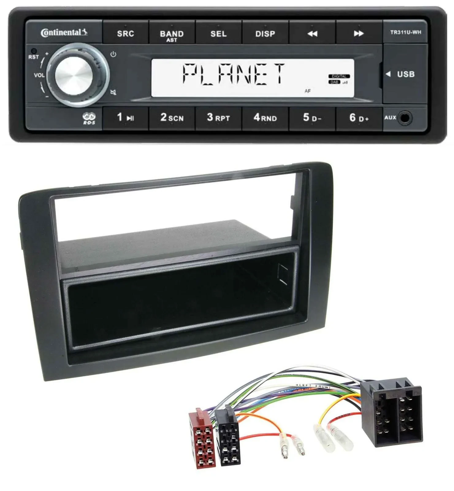 Continental USB MP3 AUX 1DIN Autoradio für Fiat Idea (350 03-11) schwarz