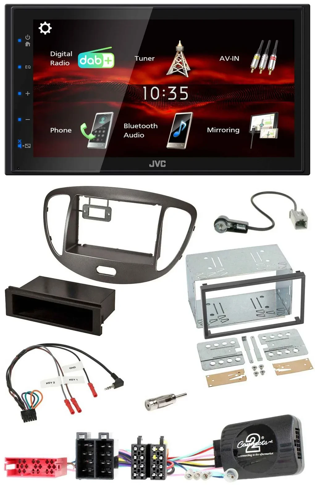 JVC USB Bluetooth Lenkrad DAB 2DIN Autoradio für Hyundai i10 2009-13 dunkelsilbe