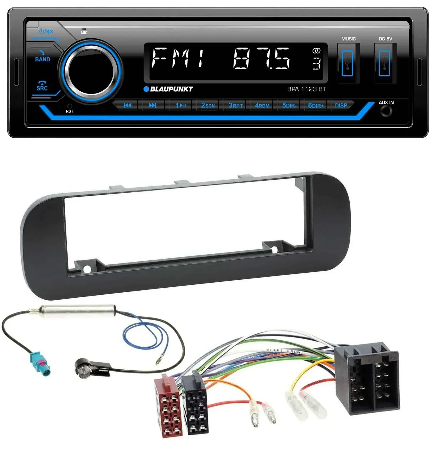 Blaupunkt MP3 Bluetooth USB AUX Autoradio für Fiat Panda (ab 2012) - schwarz