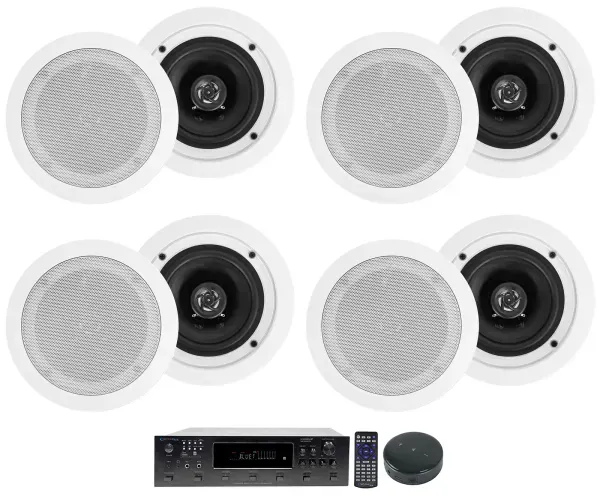 6-Zone Bluetooth Amp+Wifi Receiver+(8) 5.25" Ceiling Speakers For Restaurant/Bar