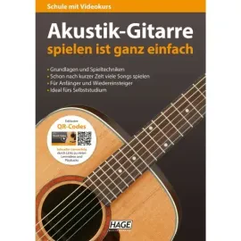 Книга для акустической гитары Hage Akustik-Gitarre spielen ist ganz einfach (mit QR-Codes) 64 стр., A4, скрепление скобами