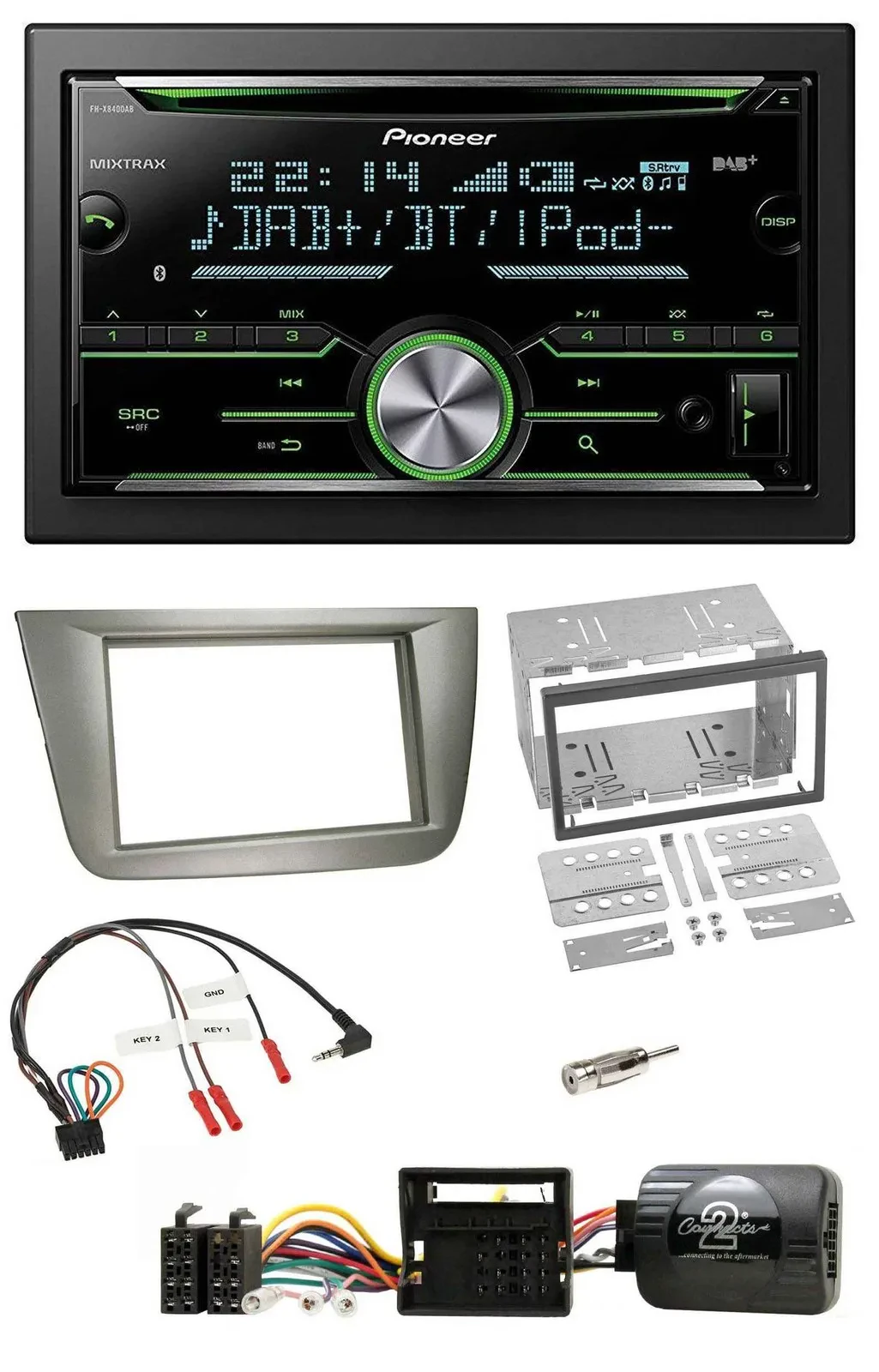 Pioneer Bluetooth Lenkrad DAB 2DIN USB CD Autoradio für Seat Toledo Altea silber