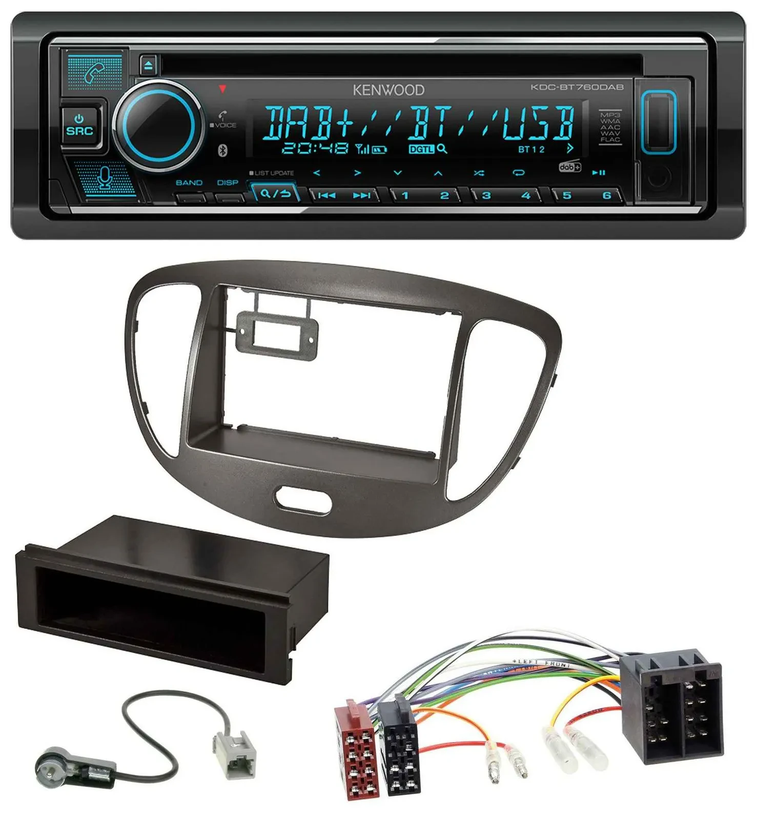 Kenwood MP3 Bluetooth DAB USB CD Autoradio für Hyundai i10 2008-2013 dunkelsilbe
