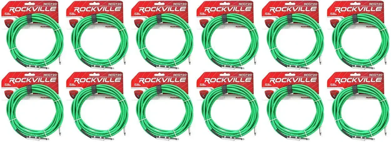 Инструментальный кабель Rockville RCGT20G Green 6.1 м (12 штук)