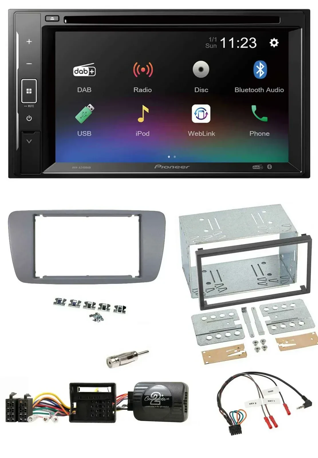 Автомагнитола для Seat Ibiza Pioneer 2DIN Bluetooth USB DAB DVD с поддержкой управления на руле