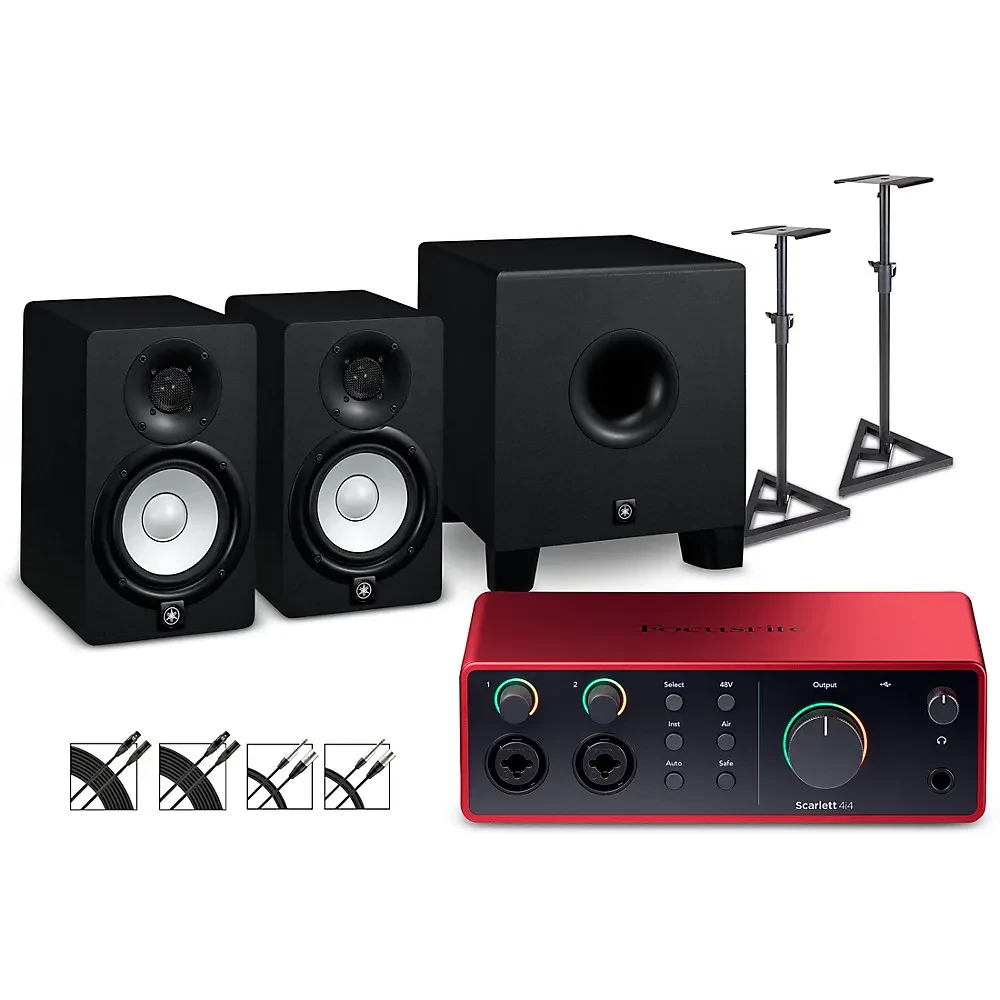Focusrite Scarlett 4i4 Gen 4 w/Yamaha HS Studio Monitors/Subwoofer Bundle HS5