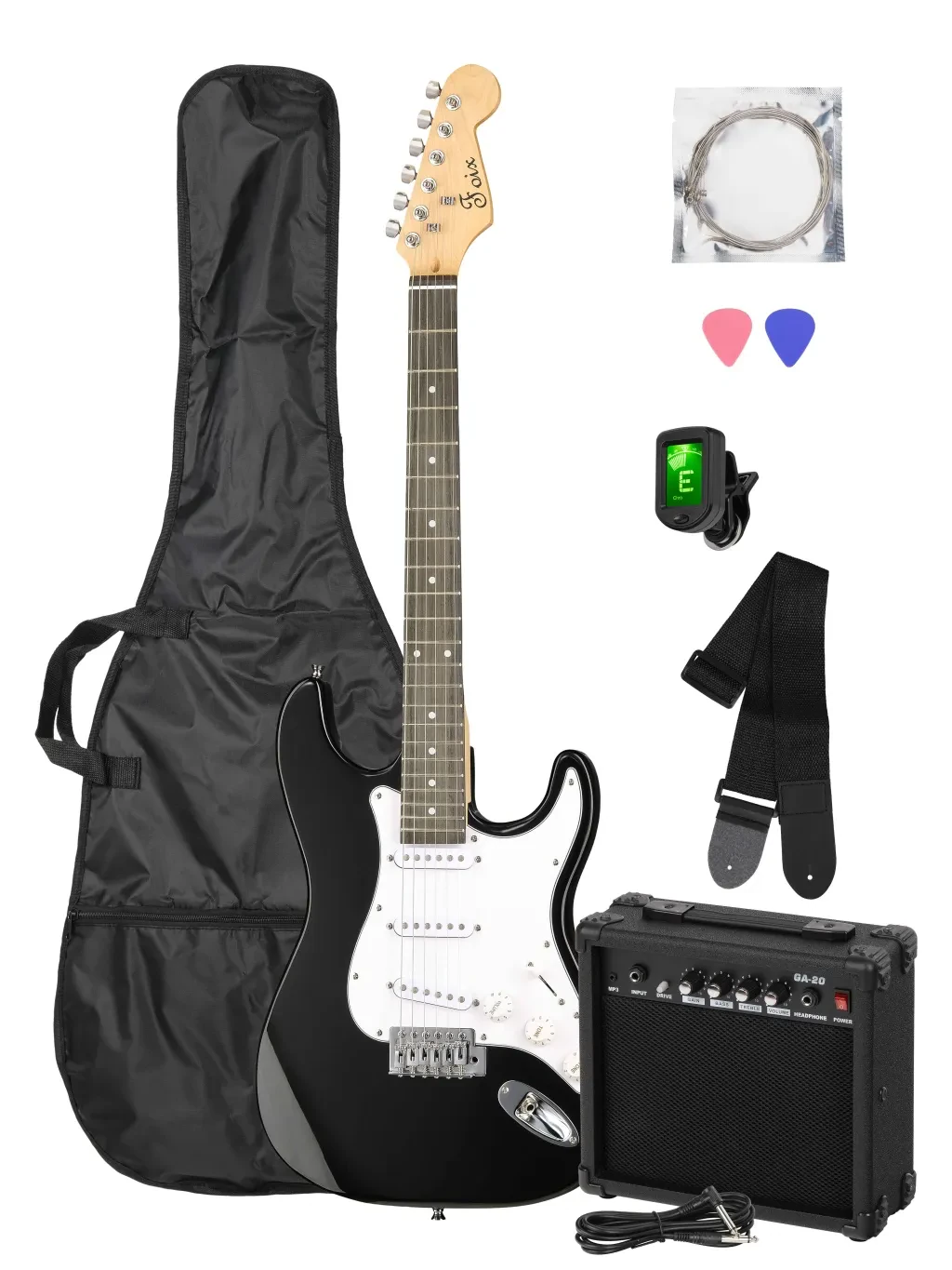 Электрогитара Foix FGP/FGP-STK-BK черная (набор, с комбоусилителем)