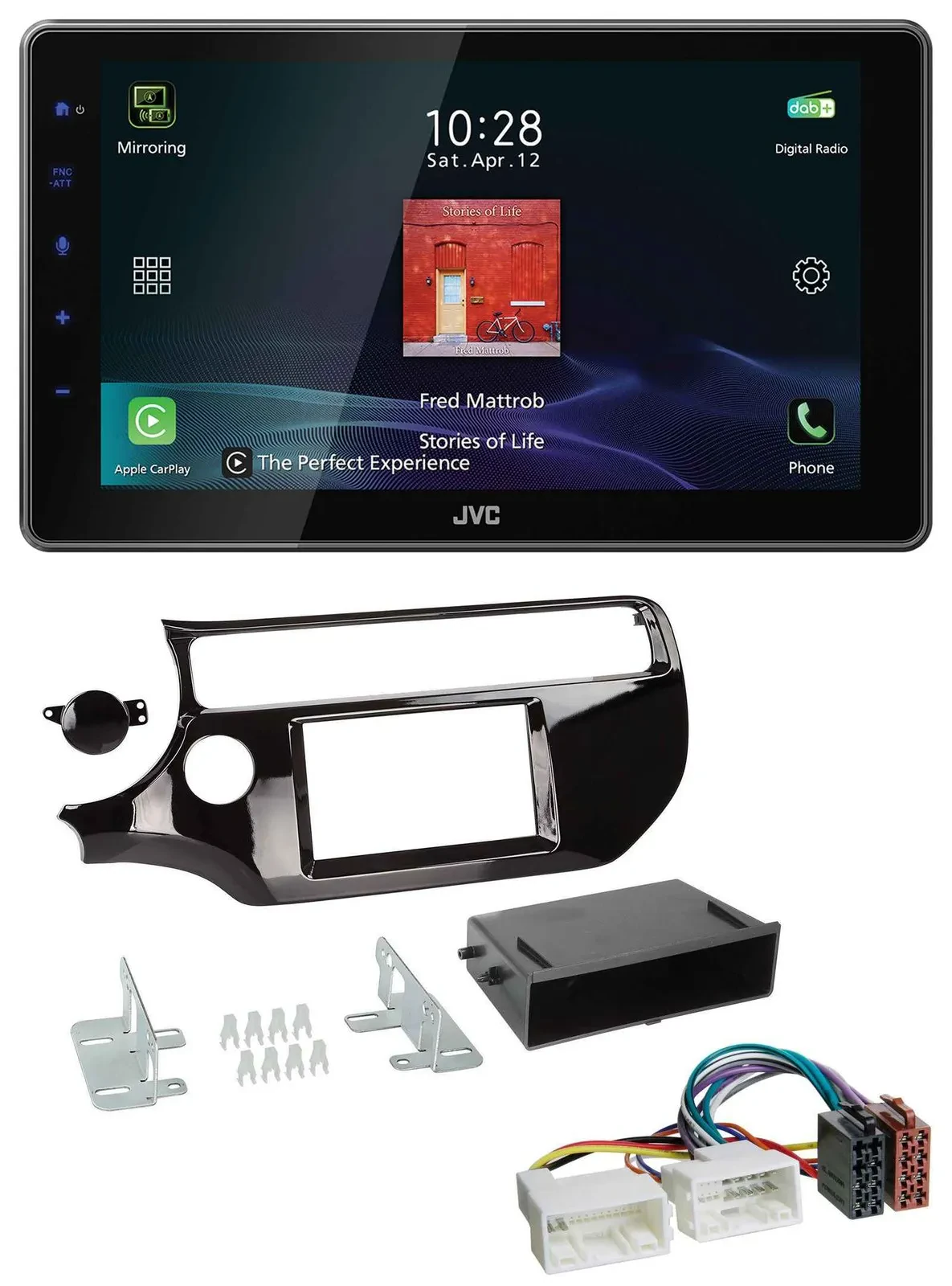 Автомагнитола JVC DAB MP3 Bluetooth USB для Kia Rio UB (с 2015), черный глянец