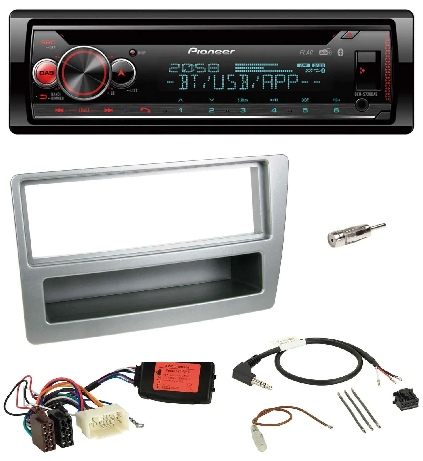 Автомагнитола для Honda Civic 2004–2006 Pioneer DAB, CD, Bluetooth, USB, серебристая