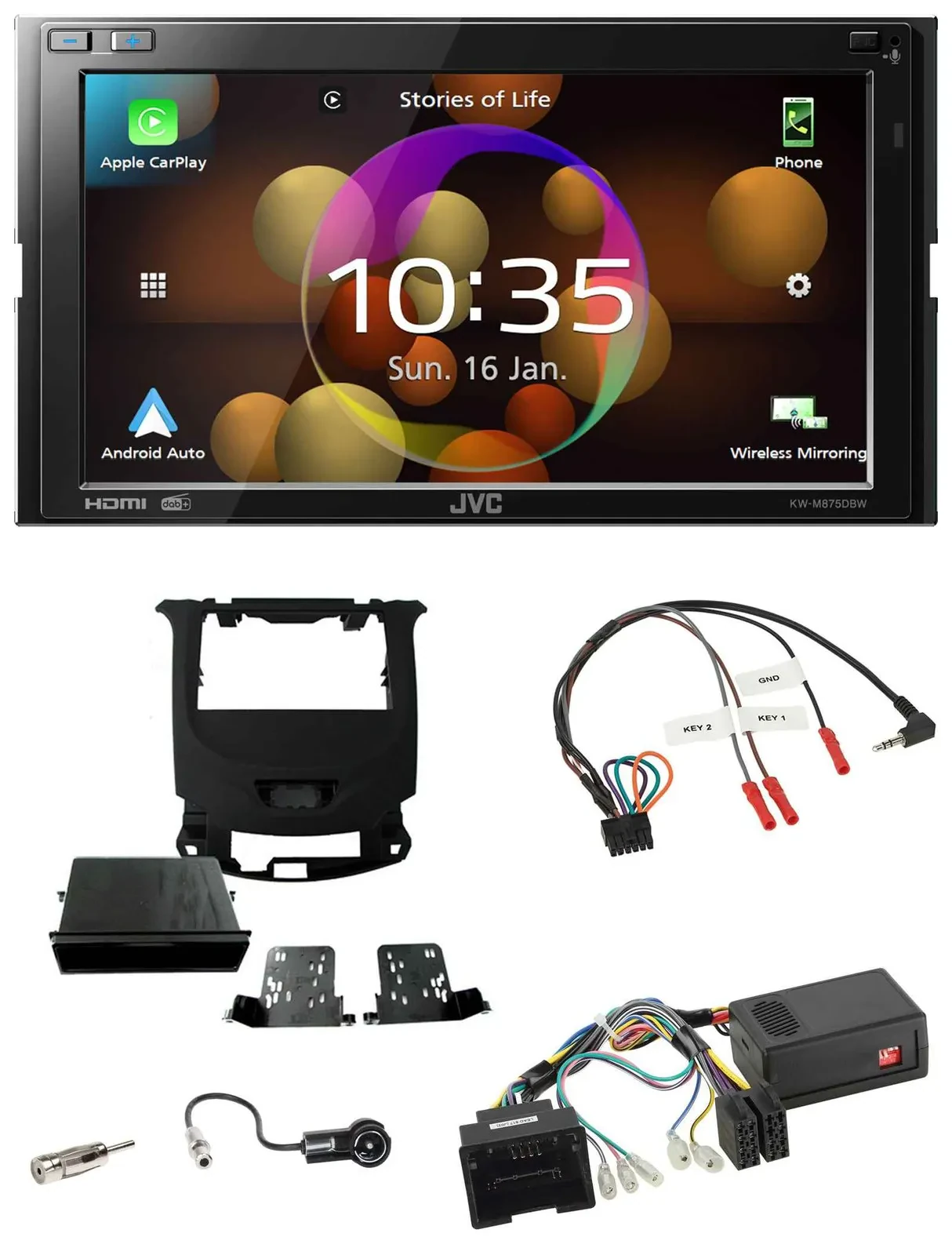 JVC DAB Lenkrad 2DIN Bluetooth USB Autoradio für Chevrolet Cruze ab 2016 klavier