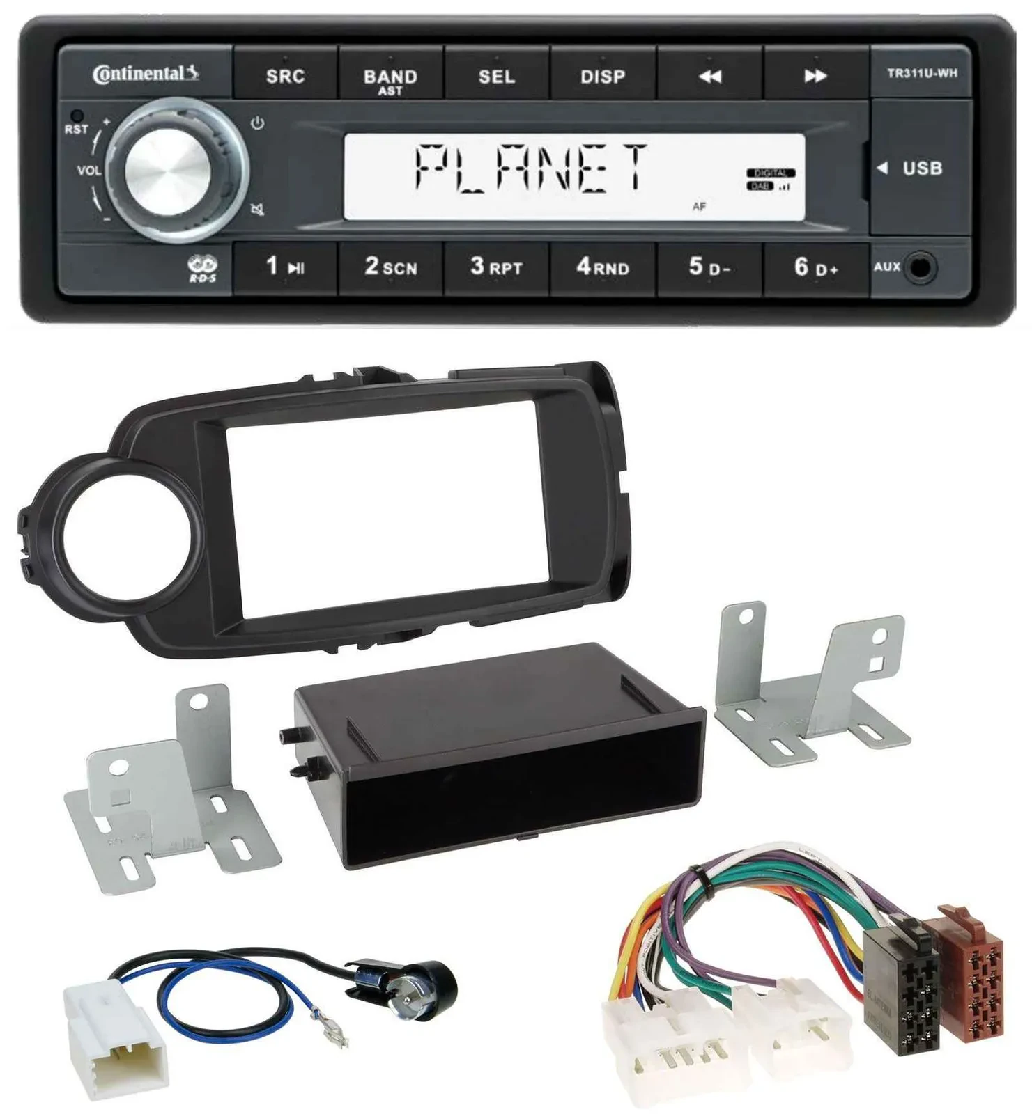 Автомагнитола для Toyota Yaris (2011–2014) Continental 1-DIN, USB, MP3, AUX, чёрная