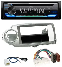 Автомагнитола для Toyota Yaris (2011–2014) JVC Bluetooth MP3 USB DAB CD, серебристая