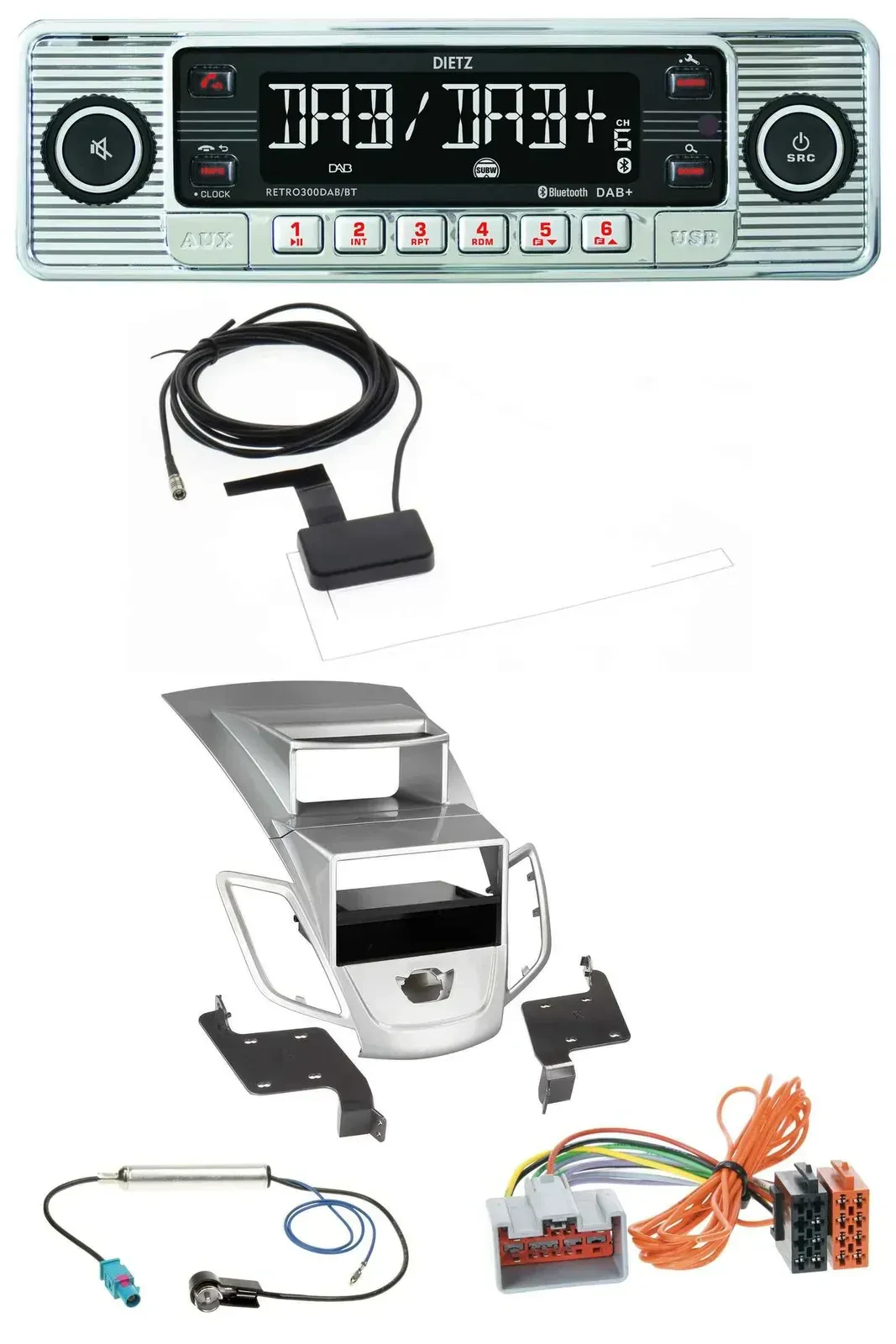 Dietz Bluetooth USB MP3 DAB Autoradio für Ford Fiesta Display 08-10 silber