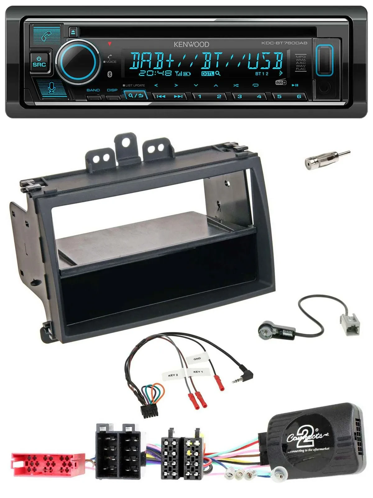 Автомагнитола Kenwood Bluetooth, DAB, USB, CD для Hyundai i20 (2009–2011), черный, совместима с кнопками на руле