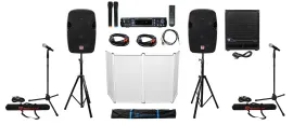 DJ Package w/ 12" Speakers+Subwoofer+Bluetooth Amp+Facade+Mics+Stands+Cables+Bag