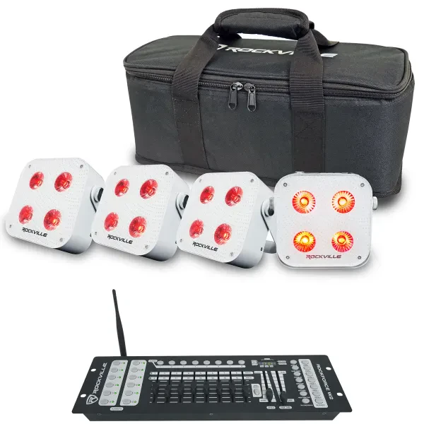 Светодиодный прибор Rockville MINI IR4 White с DMX-пультом и чехлом (4 штуки)