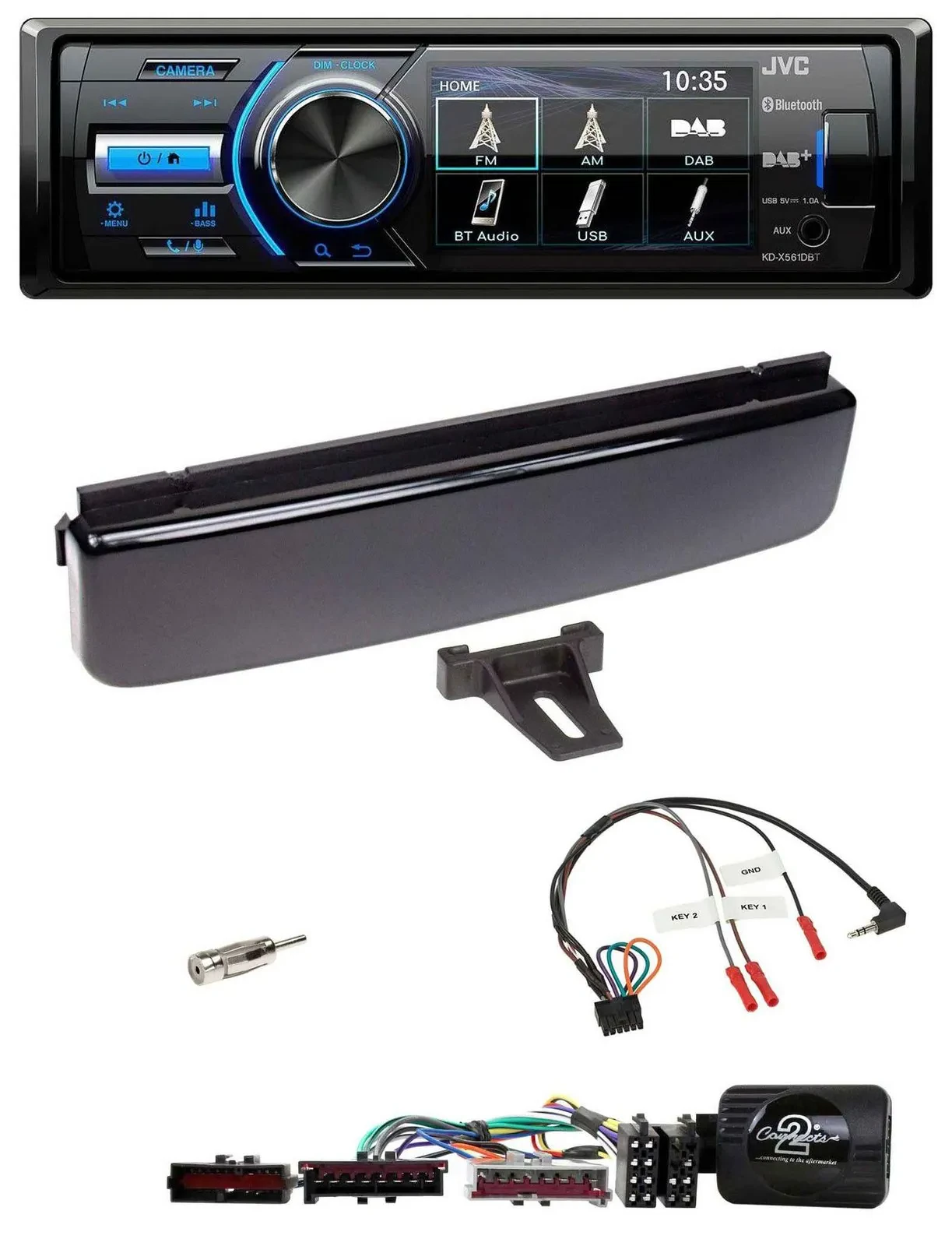 Автомагнитола для Ford Mondeo/Focus JVC Bluetooth, USB, DAB, черный (piano black), поддержка кнопок на руле