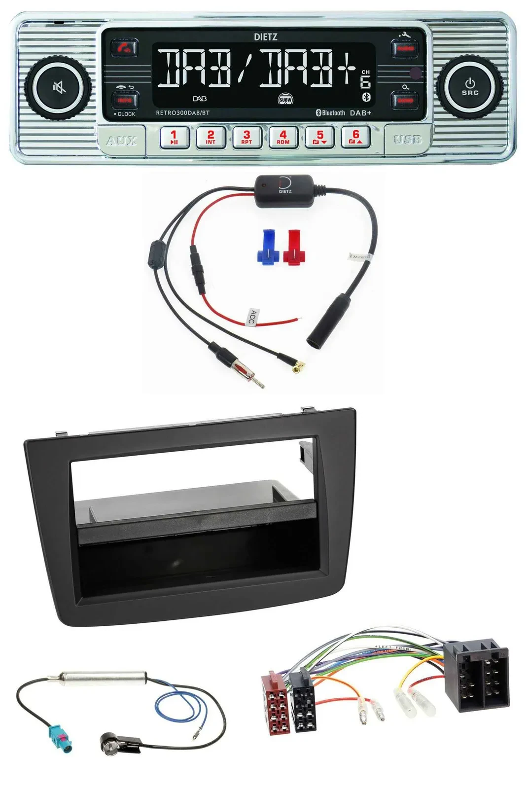 Dietz DAB USB MP3 Bluetooth Autoradio für Alfa Romeo Mito 955 08-14 ISO schwarz