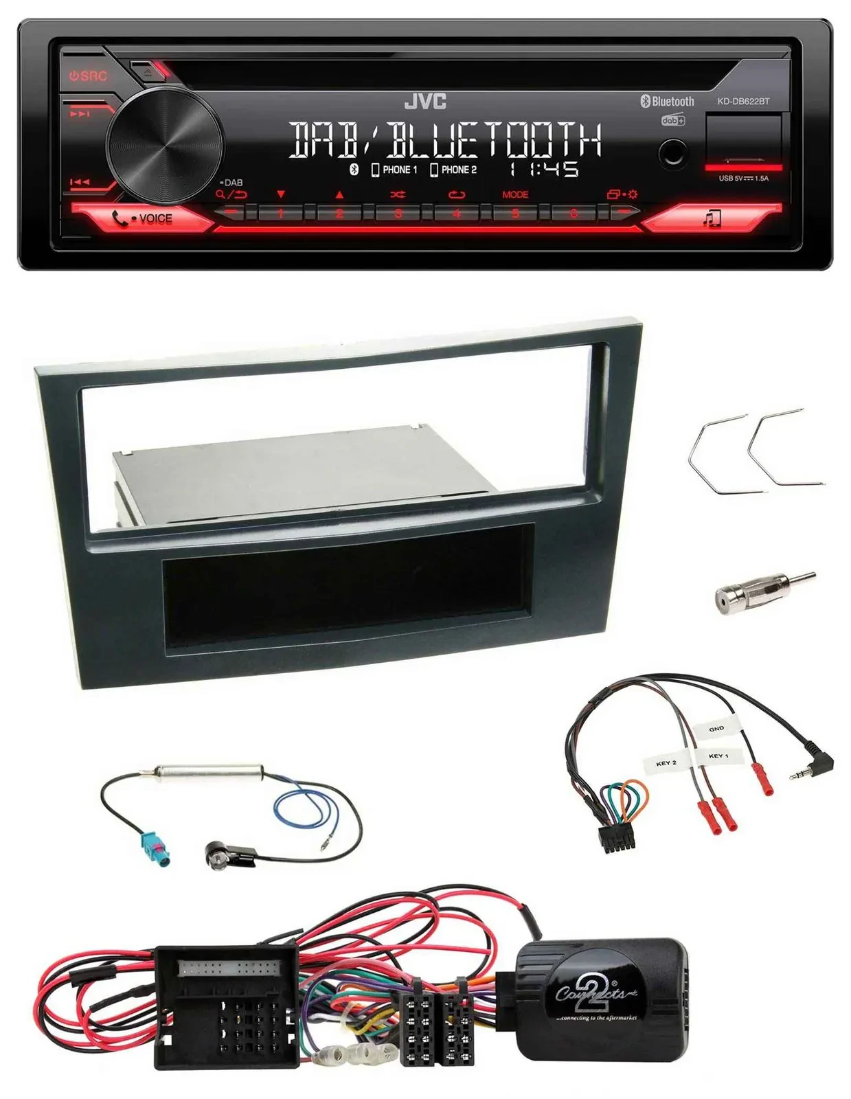 JVC CD DAB USB Bluetooth Lenkrad Autoradio für Opel Corsa D Schwarz 09-14