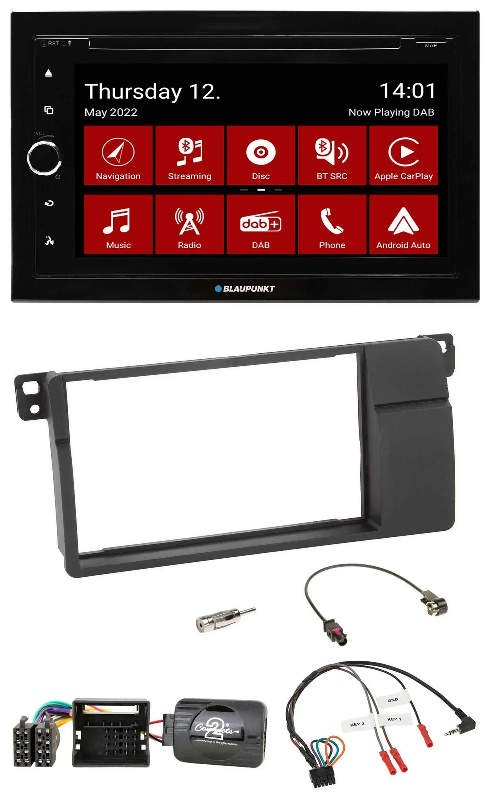 Blaupunkt 2DIN Lenkrad Bluetooth USB TMC DAB Navigation für BMW 3er E46 00-06 Qu