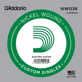 Струна для электрогитары D'Addario NW036 XL Nickel Wound Singles, сталь никелированная, калибр 36